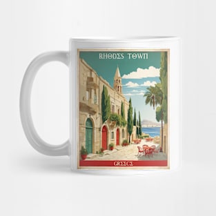 Rhodes Town Greece Tourism Vintage Poster Mug